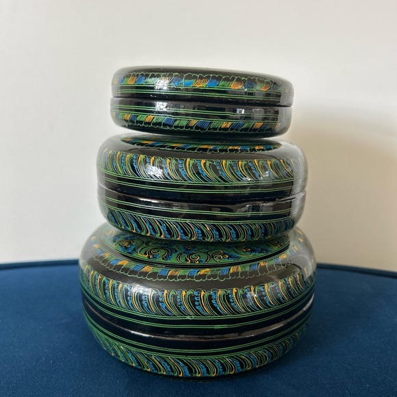 Vintage Set of 3 Asian Oriental Handmade Lacquerware Betel Kun It Boxes - Picture 5 of 5